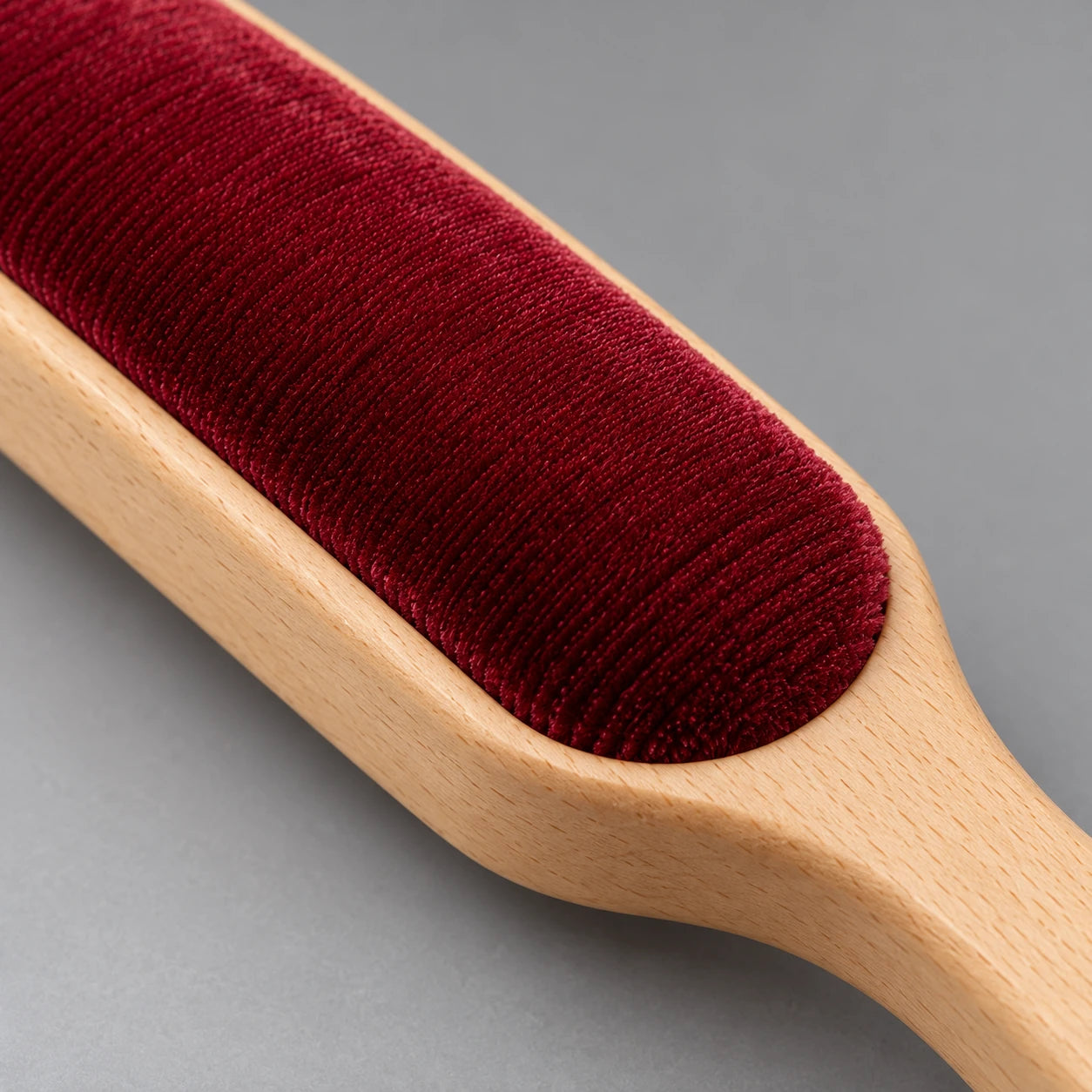 Burgundy velvet and beechwood detail